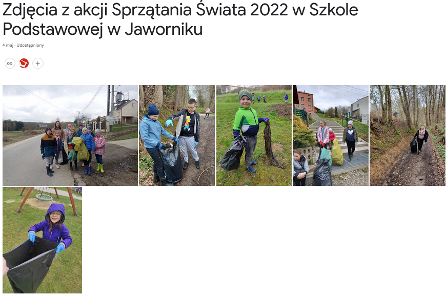 Zdjęcia z akcji Sprzątania Świata 2022 w Szkole Podstawowej w Jaworniku