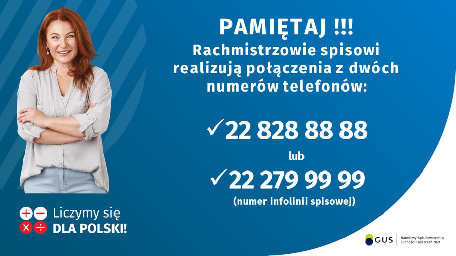 Obraz informujących o numerach rachmistrzów spisowych: 22 828 88 88 i 22 279 99 99