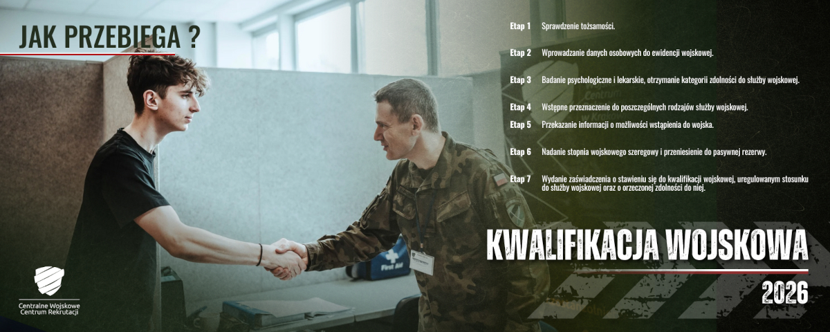 Baner Kwalifikacja Wojskowa 2026 z informacją o ustawowym obowiązku udziału